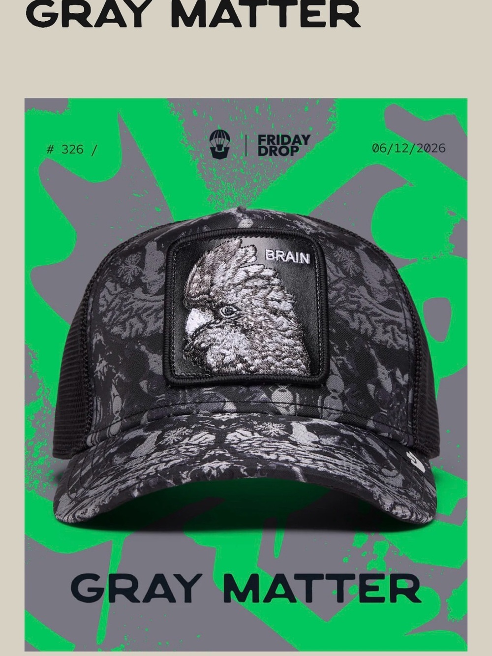 Black & Gray 'Brain' Patch Trucker Cap